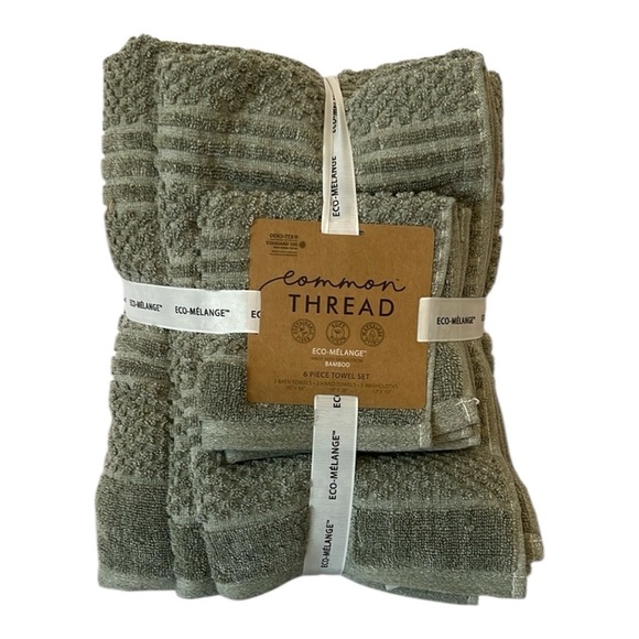 6 Pc Common Thread Eco-Melange Bamboo Towel Set Green Bath Hand Wash NEW - Picture 7 of 7